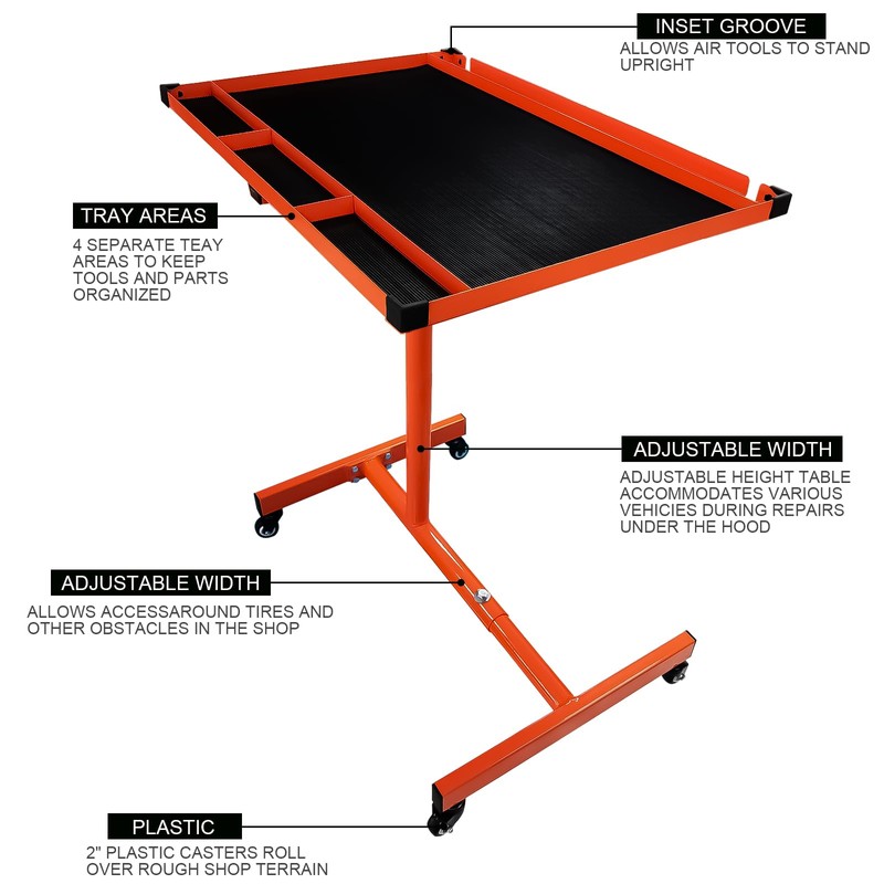 Aain A052 Mechanics Rolling Work Table, Adjustable Mobile Tray Table