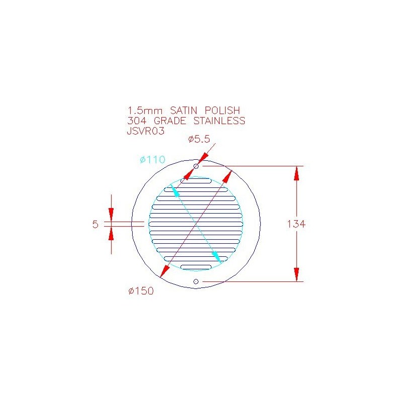 Kair 150mm Round Ventilation Grille Stainless Steel - SYS-150 -