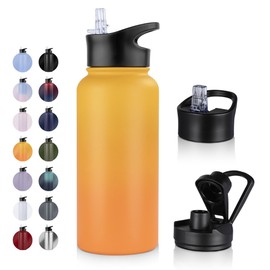 UMBFUN Insulated Water Bottle - 1L 2 Lids (Straw Lid and Spout Lid) - with Straw,Stainless Steel Double-Walled Insulated Vacuum Leakproof,BPA Free,Drink Flask for Travel Sports Gym Camping Hiking