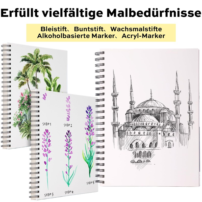 Premium A4 Hardback Sketchbook, 160 g/m² Thick Drawing Paper, 60