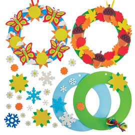 Baker Ross FX999 Seasons Wreath Craft Kits - Pack of 4, Wreath Craft Kits for Kids