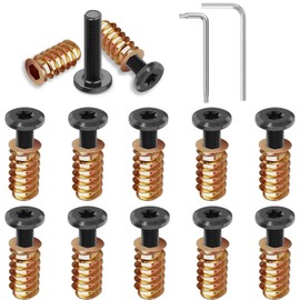 Dayalo Pack of 10 Flat Head Screws and Screw Nuts, Threaded Insert Wood, Black Screws Made of Stainless Steel, M8 x 25 & M8 x 25 mm, Screw Thread Nuts for Wooden Furniture, with 2 Keys