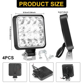 LED Off-Road Auxiliary Headlight, 48W LED Work Light, 12V 24V Waterproof LED Spotlight, Additional Headlight for Trucks, ATV, SUV, Excavator, UTV, IP67 Waterproof, Off-Road Lighting for Vehicles