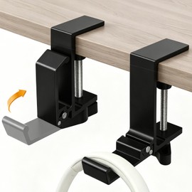 2PCS Foldable Headset Holder, Headphone Stand for Desk with Heavy Duty Aluminum Alloy, Adjustable Desk Clamp Holds Up to 22 lbs, Space Saving Headphone Hanger for desk office, Headphone Accessories
