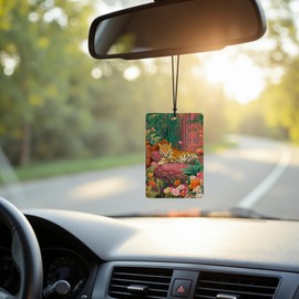 DEQSX Retro Trendy Leopard Car Air Freshener 4 Pcs, Maximalist Wild Animal Floral Botanical Hanging Air Freshener for Cars Closet Drawer Books Bathroom, Cute Girly Car Accessories for Women