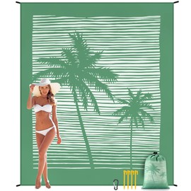 Beach Blanket Sandproof Extra Large Beach Mat Adults Waterproof Quick Drying Sand Free Mat Made by Premium Polyester with 4 Stakes & 4 Corner Pockets for Outdoor Travel Camping Hiking
