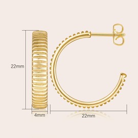 Yezhenhan Gold Hoop Earrings for Women 14K Gold Hoop Earrings for Women Hoops Stud Earring for Womens Soft and Rounded Shape Gear-Like Texture Dainty Hoops Studs Earring for Womens 17mm