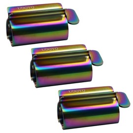 UDQYQ Tubenquetscher Tubenpresse,3-er Pack Zahnpasta Squeezer Edelstahl Sparen Zahnpasta total Squeeze Out leere Rohre, Edelstahl Zahnpasta Sitzhalter mit Standfunktion. (Schillernd)