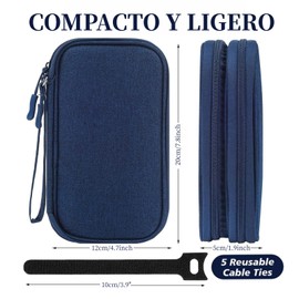 Organizador Portátil para Electrónicos,Bolsa para Accesorios Electrónicos Impermeablede con Doble Capa,Estuche para Cables Viaje para Cables USB,Audífonos,Móviles,Cargadores,Tarjeta SD/TF(Azul)