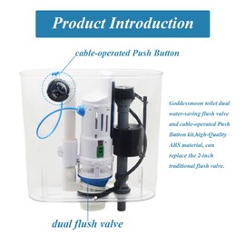 Goddessmoon Universal Dual Flush Valve Kit with Water-Saving Valve, Electroplated Push-Button Handle & Seal Ring, Fits 2-Inch Valves, Compatible with Most Toilets, WC Replacement Part.