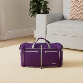 Gonex 150L Large Foldable Travel Duffle Bag with Shoes Compartment, Packable Lightweight Water Repellent Duffel Bag for Camping Gym Weekender Bag Purple