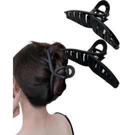 GEJ-Tech Hair Clips, Large Hair Clips, Tightly Curled, Black, High Volume, Hair Closure, Set of 2 (Black, Matte Black)