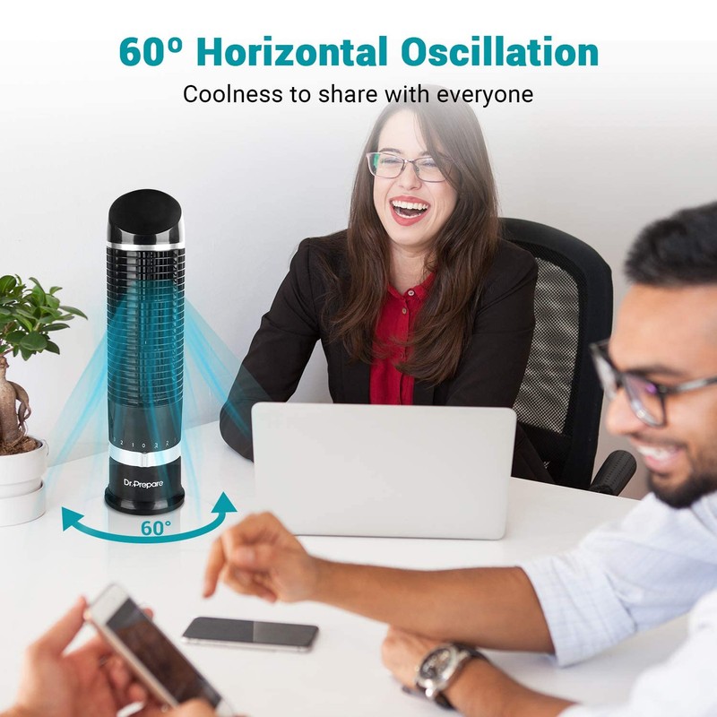DR.PREPARE Oscillating Tower Fan, Desk Table Fan with 3 Speeds,