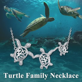ONEFINITY Turtle Family Necklace S925 Sterling Silver Filigree Turtle Pendant Charm Beach Jewelry Birthday Gifts for Women Girls
