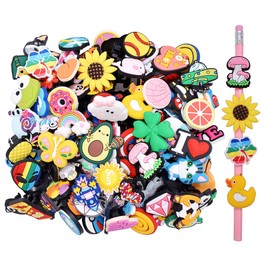 YEALQU 30PCS Random Different Pencil Topper Decoations Cute PVC Pencil Toppes Lovely Black Clip for Pupil/Junior Students Gifts Awards