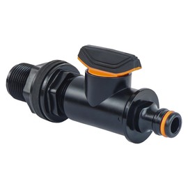 GASMIS Tank Feedthrough with Stopcock, External Thread 26.44 mm, 3/4 Inch Quick Connector, Rain Barrel Feed-through, Rain Barrel, Water Barrel, Pack of 2