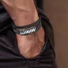 Hamoery Leather Bracelet for Men Braided Stainless Steel Bracelets Gift