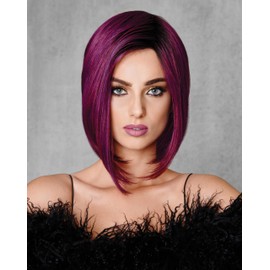 Midnight Berry Fantasy Wig - Hairdo 8" Angled Bob Blackberry Shades Deep Roots Tru2Life 100% Heat Friendly Synthetic Curly Wavy or Straighten Breathable Cap Womens Night Club Purple Peluca Zarzamora