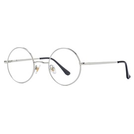 Round Clear Glasses for Men Women, Small Circle Metal Frame Non Prescription Eyeglasses (Silver)