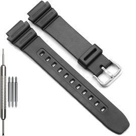 F108WH Series Men's Rubber Strap Compatible with Casio A158WA AE1200WH A168WA W800HG MRW200H W218H Watch Band (Black band Steel buckle)