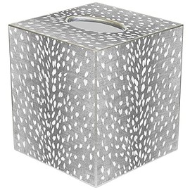 Marye-Kelley Tissue Box Cover Tissue Holder Square Cube Paper Mache Decorative Animal Print Antelope Grey, 5 x 5 x 5.5 inches