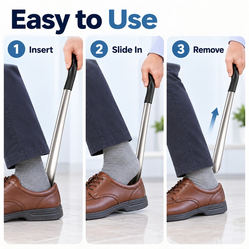 2pc Long Handle Stainless Steel Shoe Horn for Easy Shoe