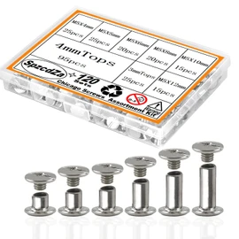 Chicago Screws Kit,SpzcdZa 120sets 6 Sizes Screw Rivets Silver Chicago Binding Screws for DIY Repair Leather Craft Belt Bag Shoes Purse Bookbinding (M5x4,5,6,8,10,12mm) (Silver)