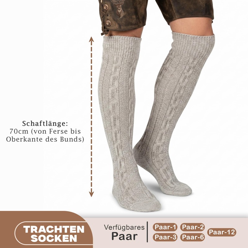 German Wear Traditional Bavarian Knee High Socks, Cable Knit Socks,