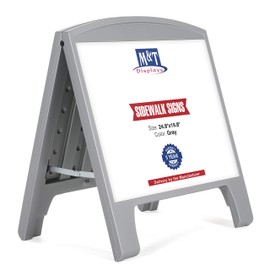 M&T Displays Mini Street SignPro Board, Gray 24.80x19.76 Inch Weatherproof Sandwich Board A-Frame Sidewalk Curb Sign Holder Folding Double Sided Portable Advertising Display for Restaurant Cafe