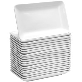 Irenare 20 Pcs 8 Inch Rectangular Salad Plates White Rectangular Porcelain Dessert Plates Appetizer Serving Tray Porcelain Platters for Fruit Sushi Dinner Parties, Microwave, Oven Safe