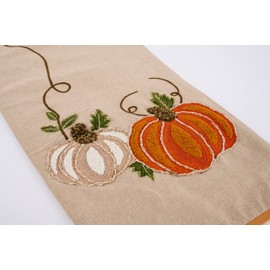 Mud Pie Embroidered Pumpkin Runner, Beige