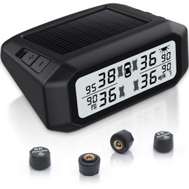 Promata RV Tire Pressure Monitoring System, Heat Resisting Wireless Solar TPMS with 4 Sensors & 6 Alarm Modes, Eye Protection Clear LCD Display for Travel RV Car Motorhome Camper