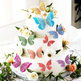 MAMUNU Pack of 24 3D Butterflies Decoration, Butterflies Wall Decoration for Windows, Furniture, Bedroom, Crafts, Birthday, Wedding Party, 3 Sizes Butterflies Wall Sticker with Double Flights, Silver