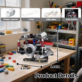BrixVibe Mini V8 Engine Kits That Works Building Sets, 8-Cylinder Model Technic with Motor, APP Control & Light, Mechanic Engineering Collection for Adults Boys 14 Years & Up