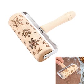 Christmas Embossed Rolling Pin, Wooden Rolling Pin, Engraved Embossing Rolling Pin with Christmas Snowflake Pattern Rolling Pin for Baking Christmas Cookie Pastry