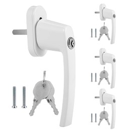 Fiqops Window Handles, White, Pack of 4, Aluminium Lockable Window Handles, Child Safety Window Lock with Lock with 8 Equal Key Pairs