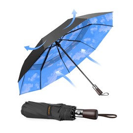 TECKNET Umbrella, automatic folding umbrella, pocket umbrella, stormproof, easy to open and close, excellent stability. Suitable for rainy and snowy days, Blue and White