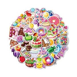 Candy Doughnut Stickers for Water Bottle,50 PCS Cute Style Scrawl Stickers Pack for Suitcase Laptop Phone Luggage Guitar,Waterproof Vinyl Stickers for Teens Girls Children Party Favors