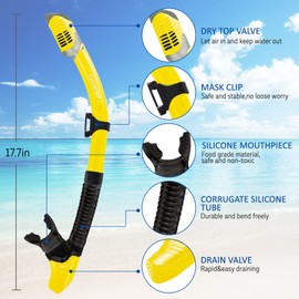 Supertrip Dry Snorkel Adult Unisex Dry Snorkel Snorkel with Valve for Snorkelling Snorkel Tube with Soft Mouthpiece Ear Plugs