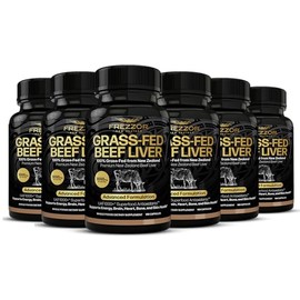 FREZZOR New Zealand 100% Live-Grass-Fed Beef Liver 1080 Capsules, Supports Energy Production, Detoxification, Digestion, Immunity and Full Body Wellness, Non-GMO, 3000mg