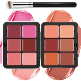 LSxia 12 Colors Cream [Blush] Makeup Palette for Cheeks - All in One Blush Makeup Palette Kit with Brush, Natural Matte Long Wearing, Waterproof Blendable Face Make Up Pallete (#01)