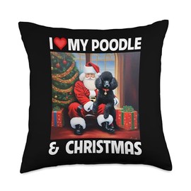 Black Poodle Christmas Light Santa Clause Xmas I Love My Black Poodle and Christmas Santa Clause Spirit Throw Pillow, 18x18, Multicolor