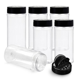 RoyalHouse 6 Pack 16 Oz Plastic Spice Jars with Black Cap, Clear and Safe Plastic Bottle Containers with Shaker Lids for Storing Spice, Herbs and Seasoning Powders, BPA Free, Made in USA
