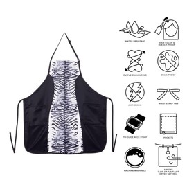 Cricket Slimming Hair Stylist Apron - Lightweight, Water-Resistant, Adjustable, with Pockets, Ideal for Hairdressers, Hairstylists, and Beauticians - White Tiger Stripes