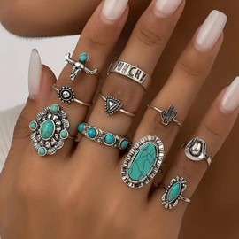 Turquoise Jewelry Rings for Women Statement Jewelry Stackable Western Boho Chic Accessories Knuckle Finger Gifts