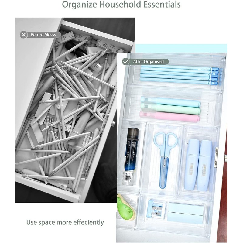 Grace Store 15 PCS Clear Plastic Drawer Organizer Tray for