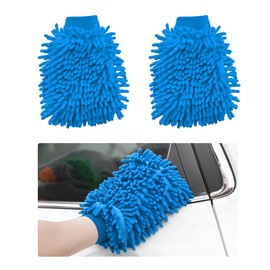 JUSTTOP 2PCS Premium Microfiber Wash Mitts, Absorbent Scratch-Free Lint-Free Double Sided Wash Glove, Soft Reusable Knobby Wash Mitt Glove Great for Car Washing Detailing Waxing (Sky Blue)