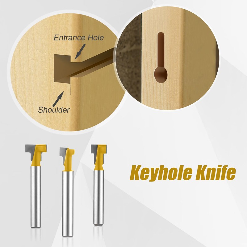 3pcs Keyhole Router Bits Set, 1/4" Shank T Slot Cutter
