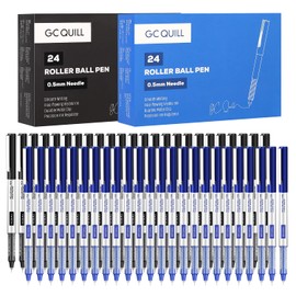 GC QUILL 48 Rollerball Pens 0.5mm Needle Point Black Liquid Ink Pens 24 and Blue Liquid Ink Pens 24 for Bullet Journaling, Office Supplies for Writing, Taking Notes & Sketching BKL48