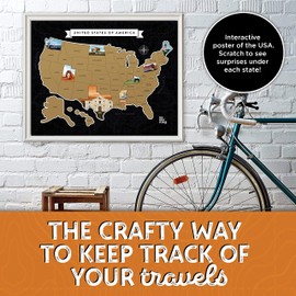 See Many Places Scratch Off Map of The United States, 28x22" Framable Poster Travel Map of USA with Custom State Pictures & Gold Foiling for Home Wall Decor, Black
